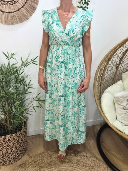  Robe longue femme fleurie verte fleurie Thémis