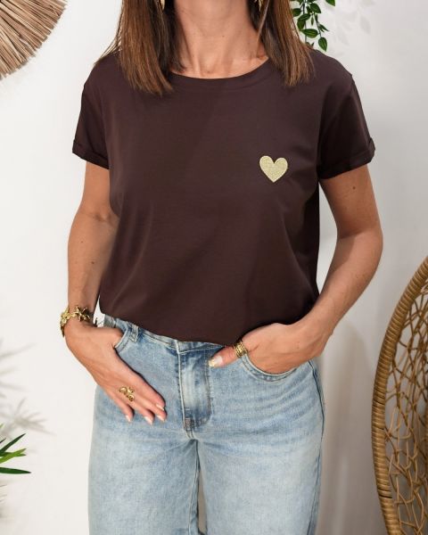 T-Shirt coeur taille unique-Marron