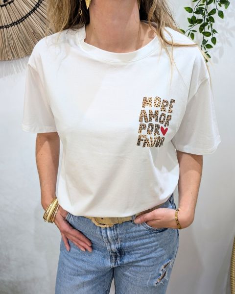 T-shirt femme écru more amor por favor léopard