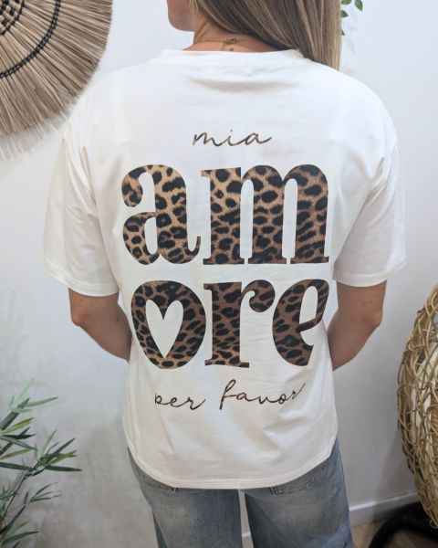 T-shirt femme blanc léopard mia amore per favore