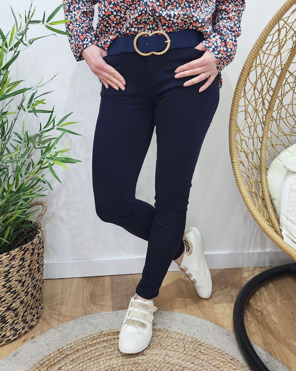 Pantalon slim bleu marine femme on sale