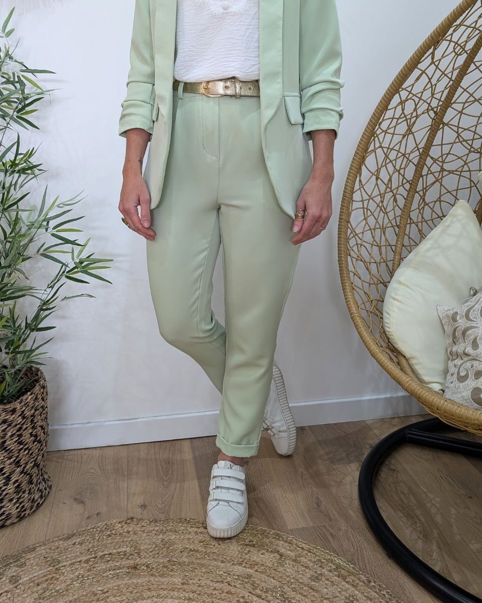 Ensemble Tailleur Saint Hilaire Vert Anis - Taille 48, Pantalon + Pantacourt + Veste, Occasion Très Bon état